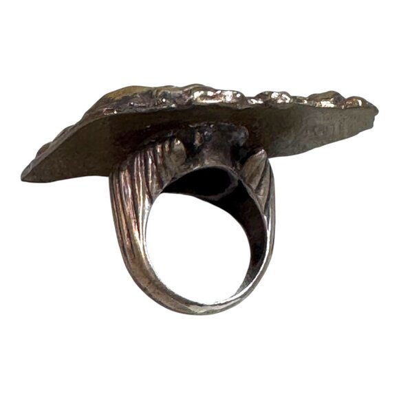 Antique  Art Nouveau Sterling Silver Womans Face Floral Flowers Statement Ring 6 - Picture 10 of 12